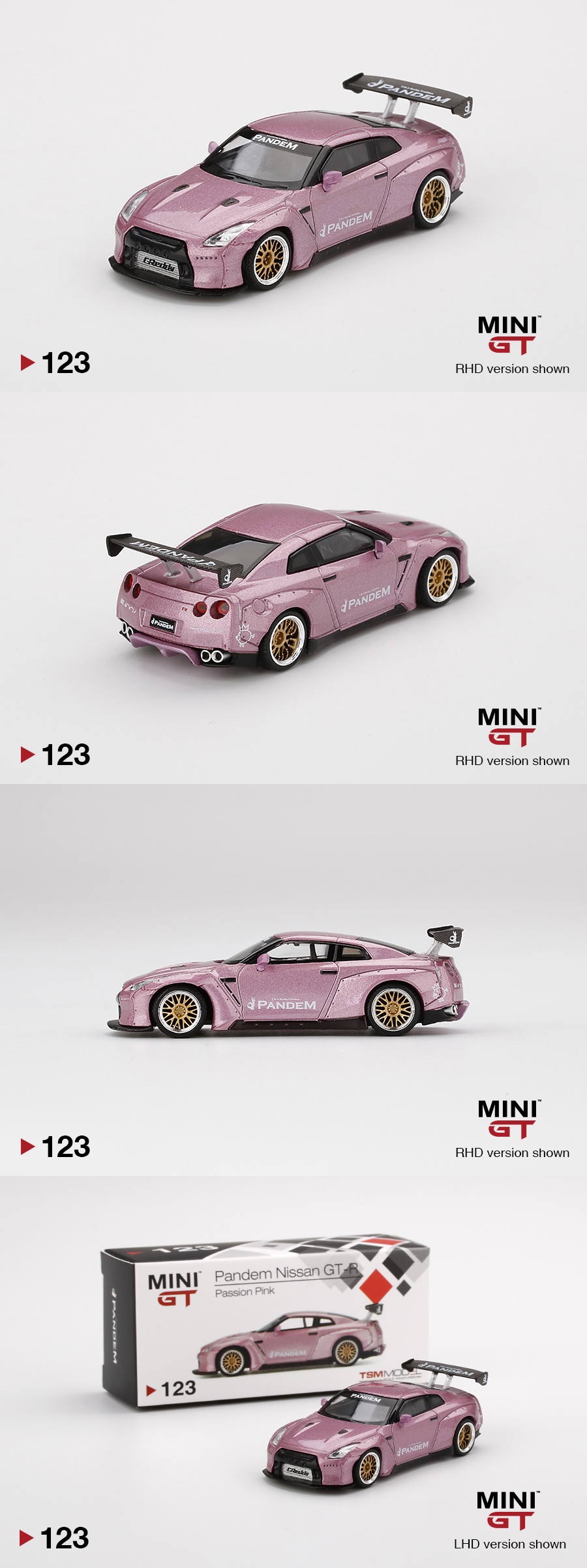 미니지티 1:64 닛산 GT-R R35 팬덤 핑크 GT윙 버전 다이캐스트