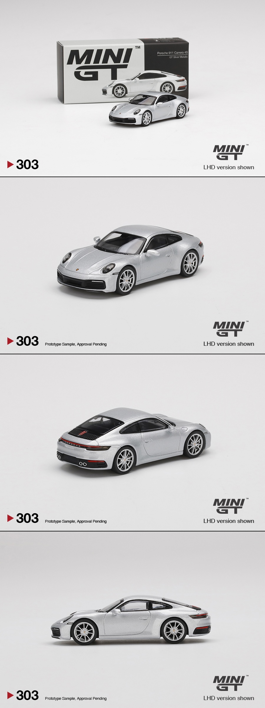 MINIGT - 303 - Porsche 911 (992) Carrera 4S GT Silver Metallic